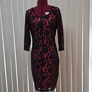 Elegant Black and Pink Lace Dress
